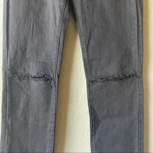 BCBGMaxazria Black Distressed Skinny Jeans Ankle Fray Knee Rips - Picture 9 of 13